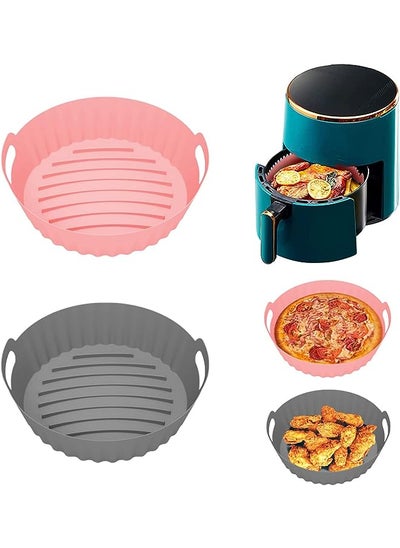 اشتري Pcs Air Fryer Silicone Pot, Air Fryer Oven Accessories, Food Safe Air Fryers Oven Accessories, Replacement Of Parchment Paper, Reusable Air Fryer Silicone Liner (Pink + Grey) في الامارات