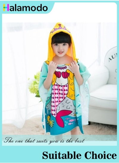 Buy Mermaid Shark Pattern Hooded Cloak Bath Towel with Ultra-Soft Absorbent in Saudi Arabia