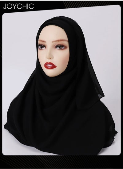 اشتري Solid Color Women Muslim Headwear Wearable Traditional Wear Long Fashion Pearl Chiffon Adjustable Head Scarf for Ladies All Seasons Hijab Black One Size في السعودية