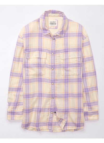 Buy AE Oversized Long-Sleeve Plaid Button-Up Shirt in Egypt