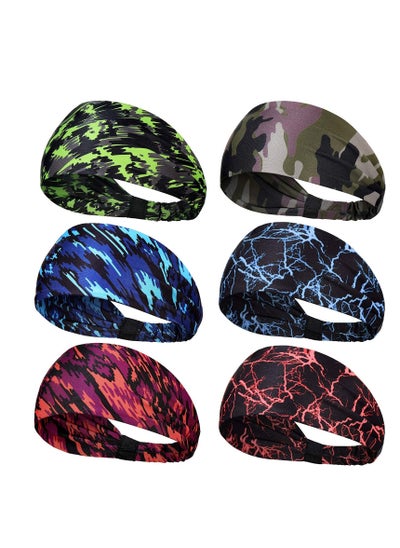 Buy Sweat Resistant Headband, 6 Pieces Sports Bandana Elastic Sweat Absorbing Yoga Print Headband for Men Women Exercise Yoga Gym Running Jogging Cycling in UAE