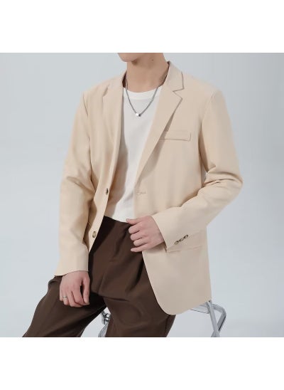 اشتري 1 x 5 pcs Casual Mens Blazer Solid Loose Trendy 2023 Spring Summer Khaki في السعودية