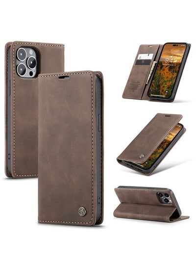Buy for iPhone 13 Pro Max Flip Wallet Leather Case with Card Slots (Brown) in Egypt