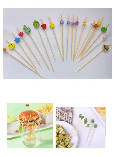 Buy 100PS 12Cm Plum Blossom Bamboo Picks Fruit Food Sticks Disposable Toothpicks in UAE