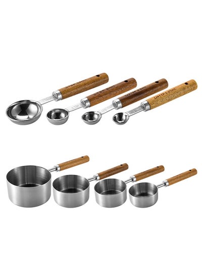 Buy 8-Piece Kitchen Tool Collection Set, Measuring Cups and Spoons with Fragrant Wood Handles and Premium Stainless Steel for Dry or Liquid Measurements in Cooking and Baking in Saudi Arabia