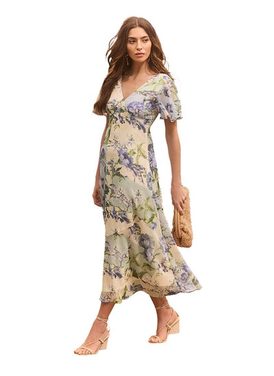 Buy Flutter Sleeve Floral Chiffon Midi Dress in Egypt