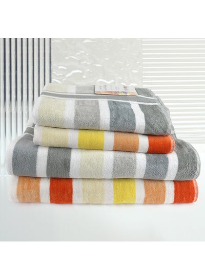 اشتري 4 Piece Bathroom Towel Set JEWELS 500 GSM 100% Cotton Velour 2 Bath Towel 70X140 cm & 2 Hand Towel 50x90 cm Grey & Orange Color Modern Stripe Design Luxury Touch Extra Absorbent في الامارات