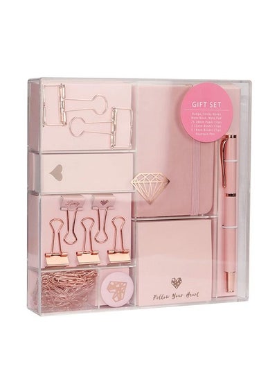 Buy Rose Gold Stationery Kit Gift Set Sticky Note Pad Fountain Pen Mini Notebook Badge Paper Binder Clips Pink Office Supplies Desktop Accessories in Saudi Arabia