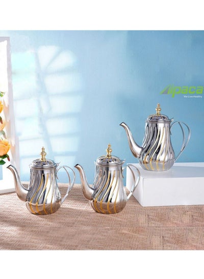 Buy Alpaca 3-Piece Decorative Stainless Steel Milk Pitcher Set Silver/Gold in Saudi Arabia