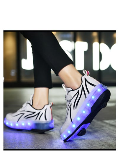 اشتري USB Charging LED Flash Walking Shoes Boys And Girls Children Roller Skates White في السعودية