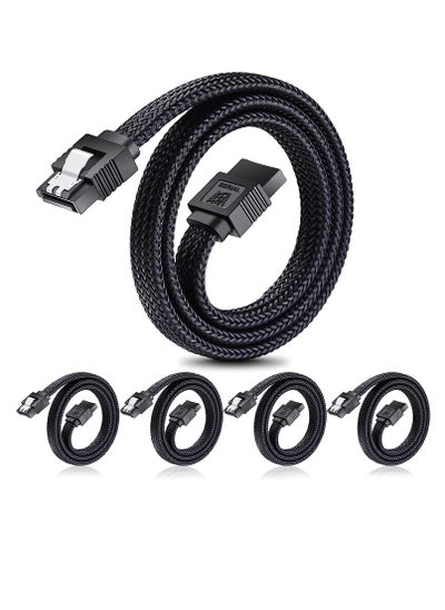 اشتري SATA III Cable, 6Gbps Straight HDD SDD Data Cable, SATA 3.0 Nylon Braided Cable with Locking Latch for SATA HDD, SSD, CD Driver, CD Writer, 20 Inch, Black, 5 Pack في السعودية