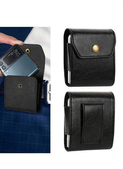 اشتري Phone Holster for Samsung Galaxy Z Flip 4, Phone Leather Pouch with Clip and Closure, Premium Phone Belt Holster Compatible with Galaxy Z Flip 3 5G/Galaxy Z Flip 5G/RAZR 5G (Black) في الامارات