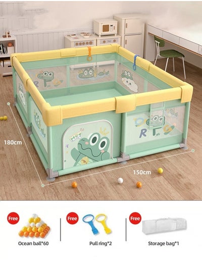 Buy Baby Playpen Fence, Portable Babies Playards for Toddlers, Safety Infant Activity Center,  Sturdy Play Area, with 2 Pull Rings, 60 Marine Balls and Storage Bag, 150x180cm in UAE