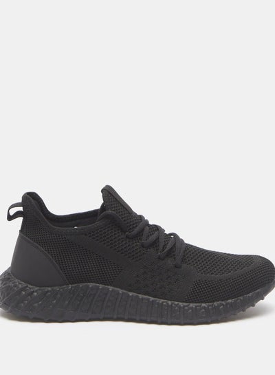 Buy Textured Lace-Up Running Shoes Black in UAE