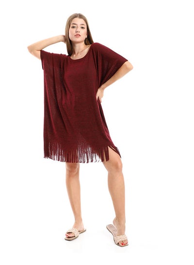 Buy Heather Off Maroon Cover-Up With Decorated Fringes in Egypt