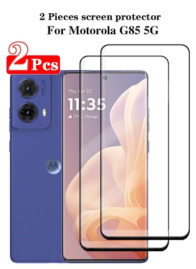 Buy 2 Pieces Full Cover Glass Screen Protector For Motorola G85 5G Black/Clear and Screen Protector Accessories in Saudi Arabia