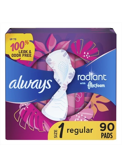 اشتري Radiant Feminine Pads For Women, Size 1 Regular Absorbency, With Flexfoam, With Wings, Light Clean Scent, 30 Count x 3 Packs (90 Count Total) في الامارات