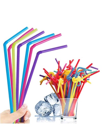 Buy 200 Pack Flexible Plastic, Straws Extra Long Colorful, Disposable Drinking Straws, Individual Package Party Multicolored in Saudi Arabia