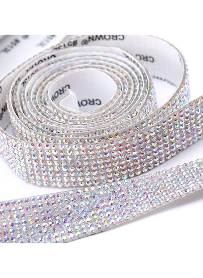 Buy 2 Rolls rhinestone ribbon self adhesive, crystal stickers glitter ribbons bling ribbons roll for wedding cakes birthday crafts decorations,bright sliver in UAE