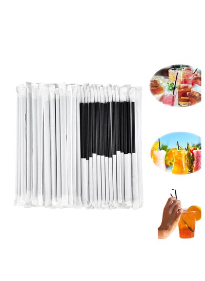 اشتري 200 Straws, Black Disposable Drinking Paper Straws Bulk Individually Wrapped-Party Essentials, For co cktails, Coffee, Birthday Bars and Restaurants, Juice, Shake, 7.75" x0.24" في السعودية