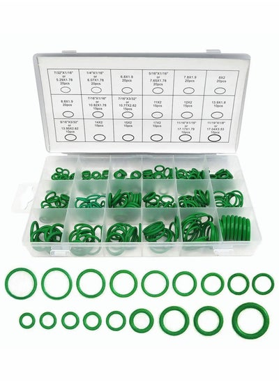 اشتري Automotive AC O-Rings Kit, Rubber O Ring Kits 18 Sizes Sealing Gasket Washer Made of Nitrile Rubber, O-Ring Assortment Set for Car Repair, Plumbing, Air or Gas Connections, Green 270pcs في السعودية