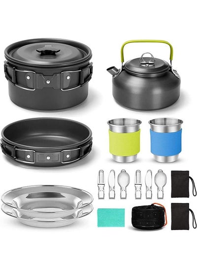 Buy 15PCS Camping Cookware Kit - Non-stick Pot and Pan Kettle Set with Stainless Steel Cups Plates Forks Knives Spoons, Camping Cooking Set for Camping, Outdoor Cooking and Picnic in Saudi Arabia