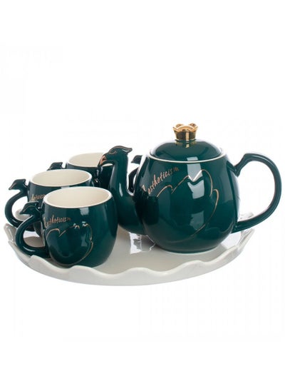 Buy 7 Pieces Flamingo Ceramic Tea Set Gold-Green Color in Saudi Arabia