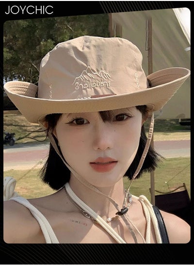 اشتري Women Spring Autumn Wide Brim Sun Protection Fishing Cap Outdoor Camping Adventure Quick Dry Breathable Bucket Hat Cowboy Hat Khaki في السعودية