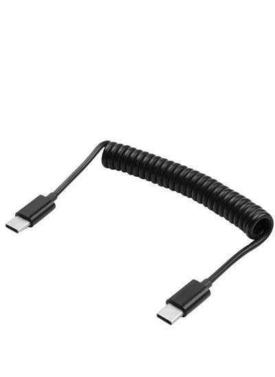 Buy USB C To USB C Phone Charger Cord Coiled Spring Wire, USB C Type C Stretching Charger Cable 1.5meter stretchable Black in Saudi Arabia