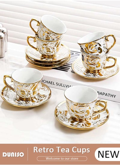 Buy 6 packs Tea Cups and Retro Tea Cups and Saucers Set Porcelain Tea Set for Tea Party Afternoon Tea Cups Saucer for Coffee Milk Kitchen and Drawing RoomSaucers Set Porcelain Tea Set for Tea Party in UAE