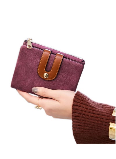 Buy Wallet, Women's Rfid Small Bifold Leather Wallet Ladies Mini Zipper Coin Purse id card Pocket, Slim Compact Thin (Purple) in UAE