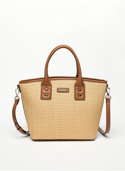 اشتري Women Textured Tote Bag with Detachable Strap and Zip Closure في الامارات