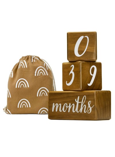 اشتري Baby Milestone Blocks Natural Pine Wood With Weeks Months Years Grade Milestones Age Block Set With Boho Rainbow Bag, Newborn Weekly Monthly First Year Picture Props, Earth Friendly في الامارات