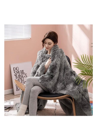 Buy Luxury Faux Fur Throw Blankets Winter Beds sofa Blanket Double Layer Fluffy Soft Warm Home Decor Imitated Faux Fur Mink Blanket grey in UAE