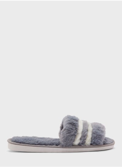 Buy Double Stripe Furry Bedroom Slipper in Saudi Arabia