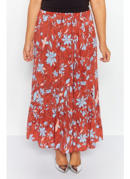 Buy Women Floral Print Maxi Skirt, Rust Combo in UAE