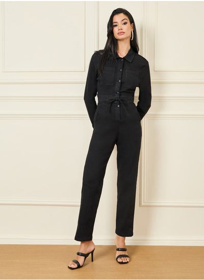 Buy Denim Boiler Straight Leg Jumpsuit with Drawstring & Pockets in Saudi Arabia