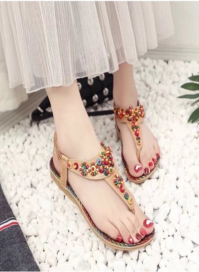 Buy Women's Summer Bohemian Sandals Comfortable Fashion Ankle Strap Slip-on Flats Non-Slip Soft Sole Beach Sandals in Saudi Arabia