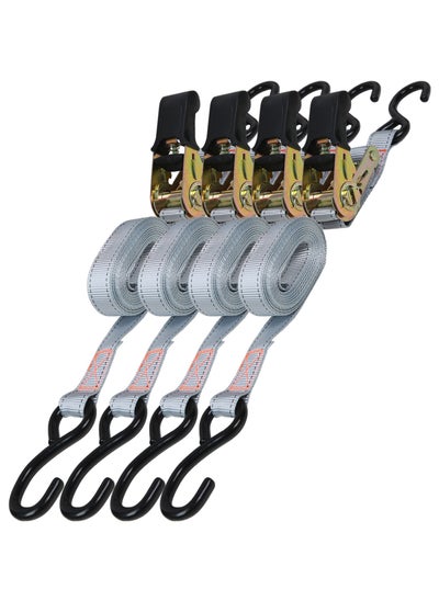 Buy Ratchet Tie Down Set 4-Pc, 25mmx4.5m, Polyester Webbing, Zinc Plated, Safety Lock S-Hooks, Tie-Down Ratcheting Cargo Truck Straps for Truck, Trailers, Car Roof, Moving Cargo and Lawn Equipment. in UAE