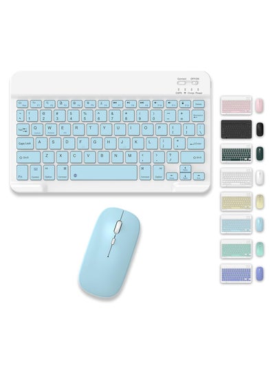 Buy Rechargeable Bluetooth Keyboard and Mouse - Compact and Slim - Portable Wireless Mouse/Keyboard Set  Android/iOS/Windows - Smart Phone/Tablet/PC - iPhone iPad Pro Air Mini, iPad OS/iOS (Blue) in UAE