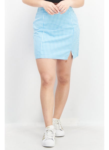 Buy Women Gingham Mini Skirt, Blue in UAE