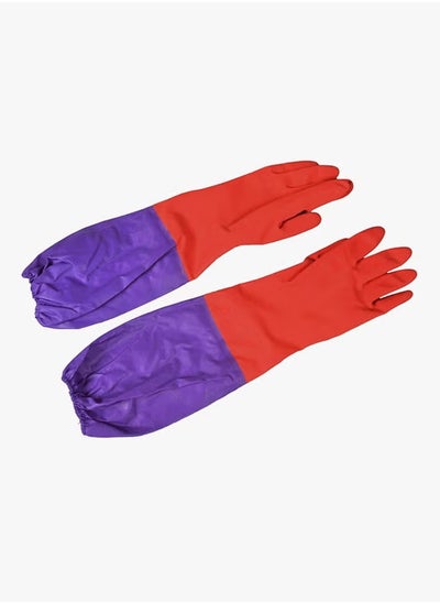 اشتري Waterproof Long Sleeves Latex Gloves Purple/Red 50centimeter في الامارات