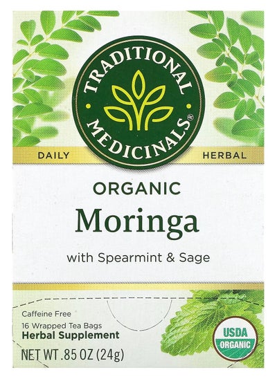 Buy Organic Moringa with Spearmint  Sage Caffeine Free 16 Wrapped Tea Bags 0.85 oz 24 g in UAE