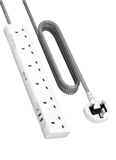 Buy LENCENT Extension Lead with USB C Port, 3250W 13A, 6 Way Outlets Power Strip with 1 USB-C and 2 USB Slots, Multi Power Plug Extension with 1.8M Braided Extension Cord for Home Office, White in UAE