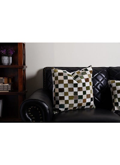 Buy Lattice Hairon Hide Patch Filled Cushion 50x50Cm   Green in UAE