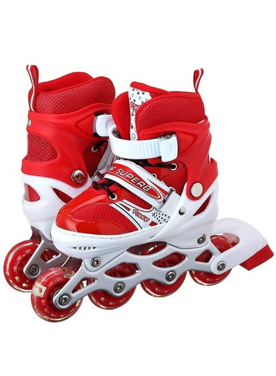 Buy Adjustable Roller Skate Shoes LED Light Single Row Wheels, Red/White - Size Meduim 35-38 in Egypt