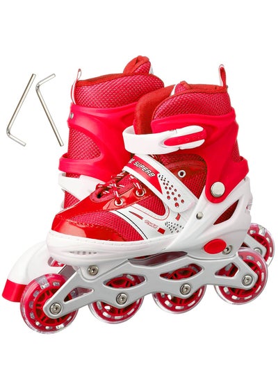 Buy Adjustable Roller Skate Shoes LED Light Single Row Wheels, Red/White - Size Meduim 35-38 in Egypt