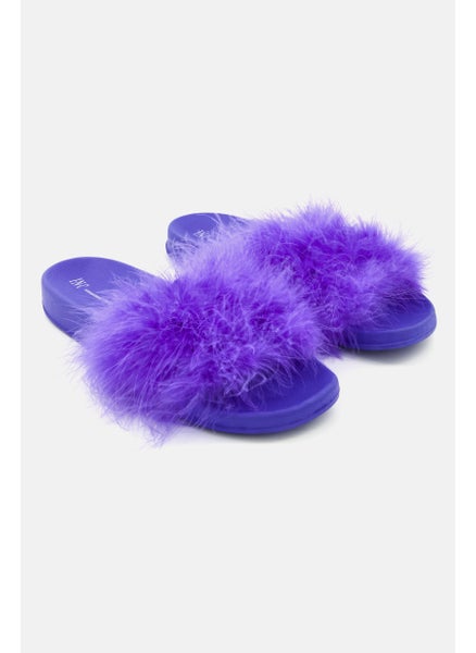 Buy Women Slip On Marabou Pool Slides, Purple in Saudi Arabia