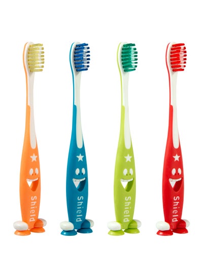 اشتري Shield Care Giggles Toothbrush, Fun Design, Flexible Grip and Best for Kids’ Oral Care - Super Soft Bristles, Kids - 4 Count (Pack of 1) في الامارات