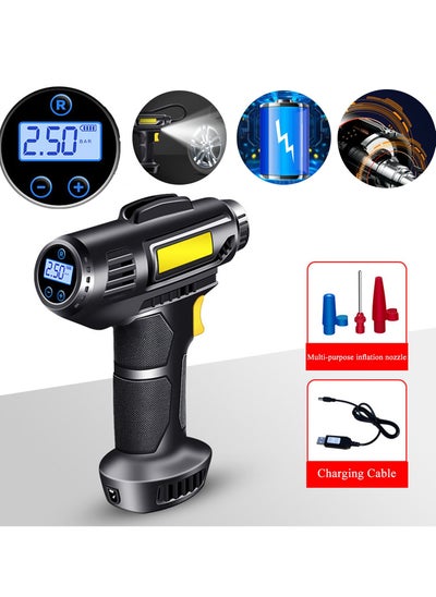 اشتري Tire Inflator, Rechargeable Lithium Ion Battery Portable Handheld Fast Inflation Auto Pump with Digital Pressure Gauge for Car Motorcycles Tires في الامارات